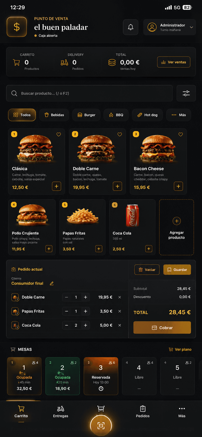 Interfaz premium de punto de venta Eccofood